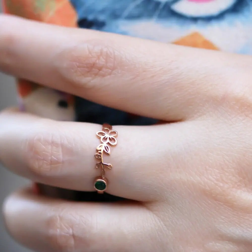 Bague fleur et pierre de naissance