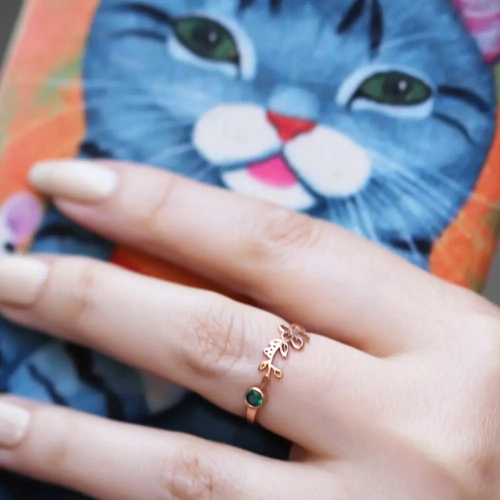 Bague fleur et pierre de naissance