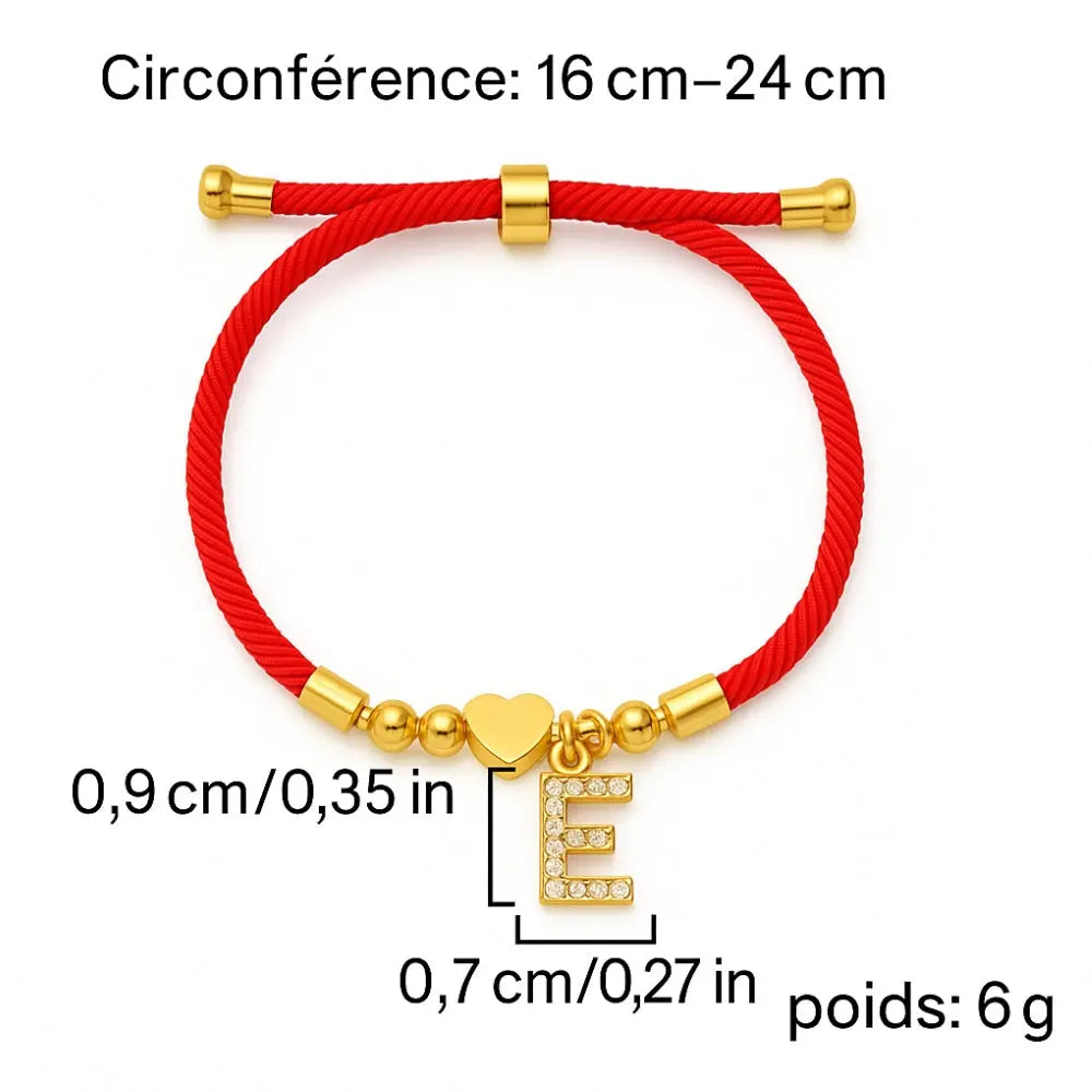 Bracelet initial corde rouge
