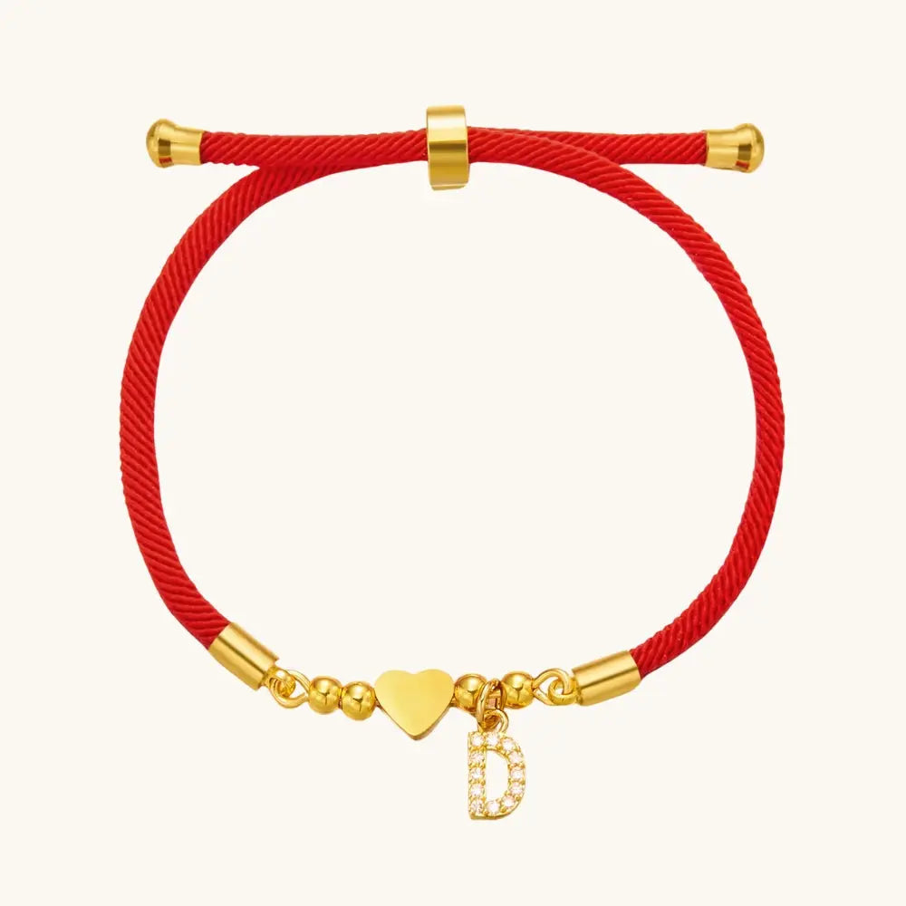 Bracelet initial corde rouge