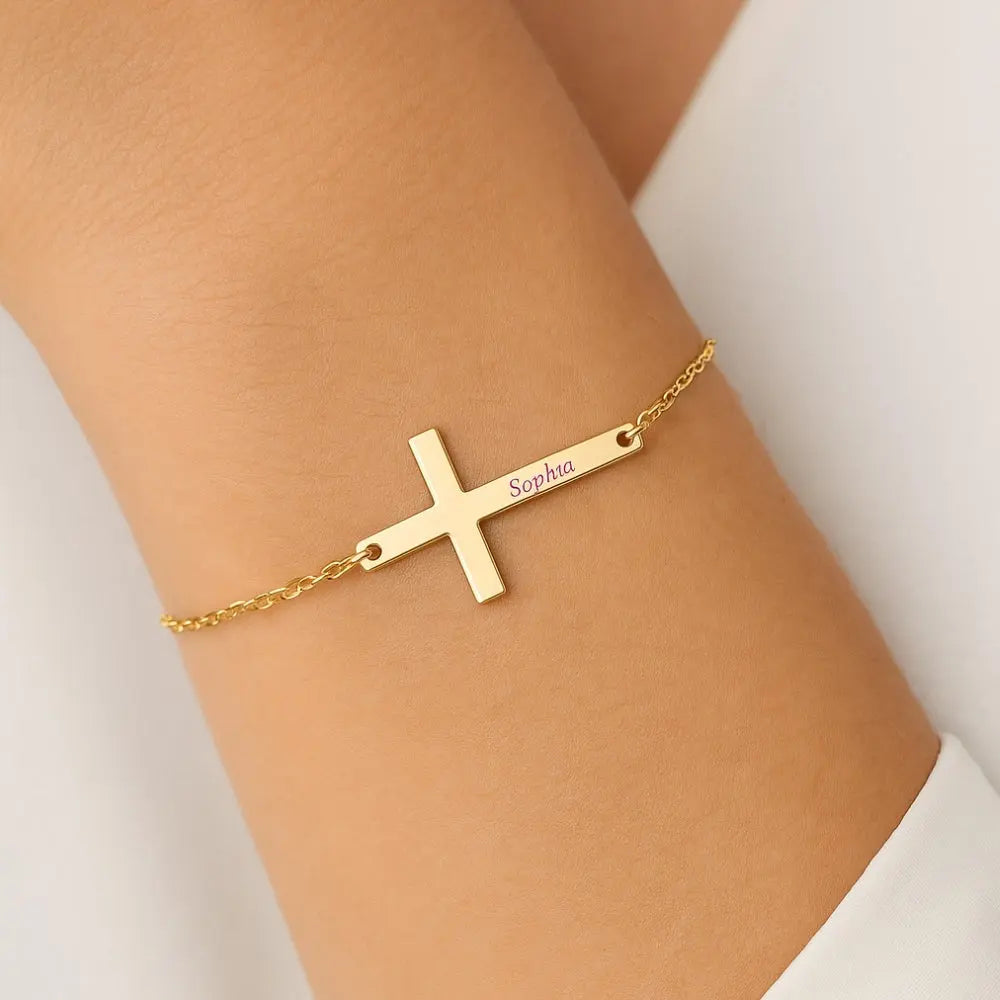 Bracelet prénom croix