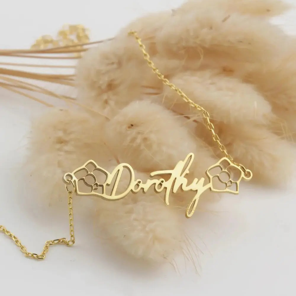 Bracelet prénom et fleur de naissance personnalisé