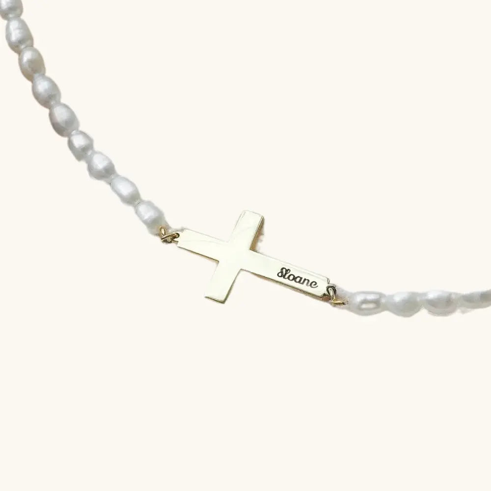 Collier croix perle
