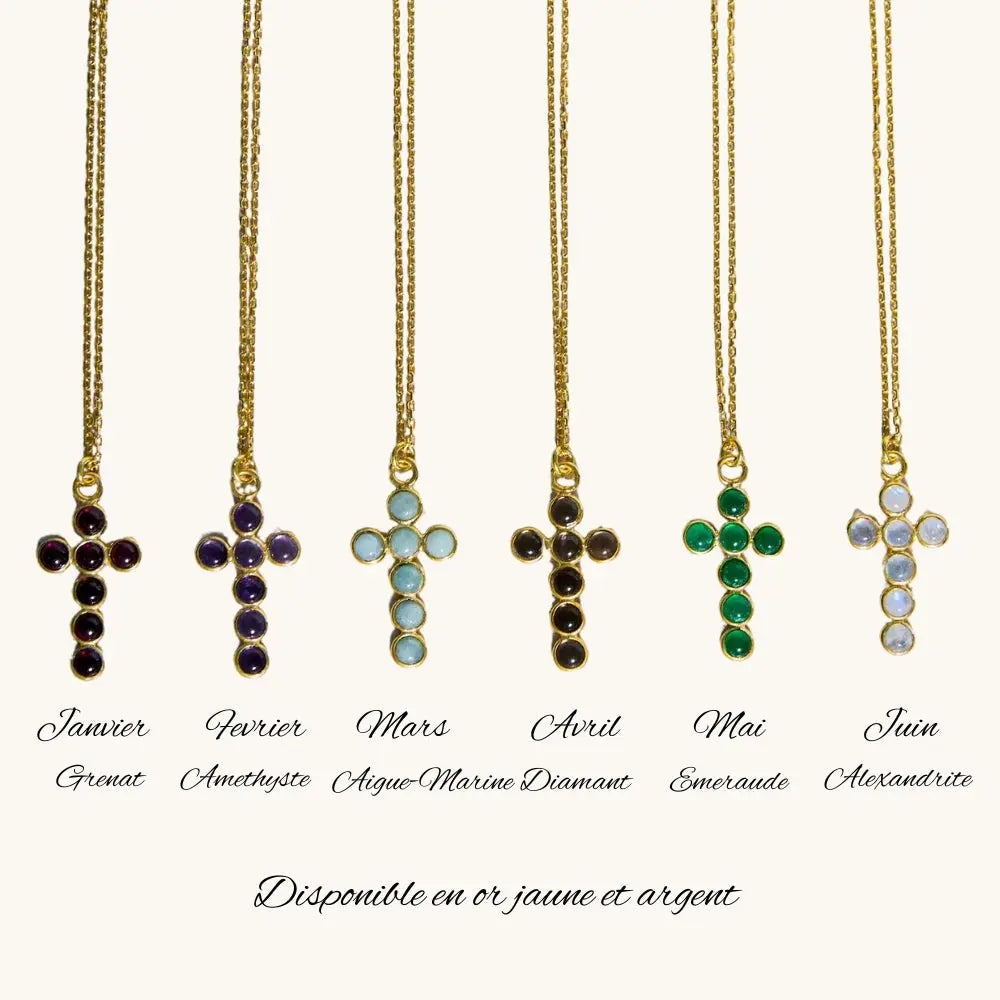 Collier croix pierre de naissance