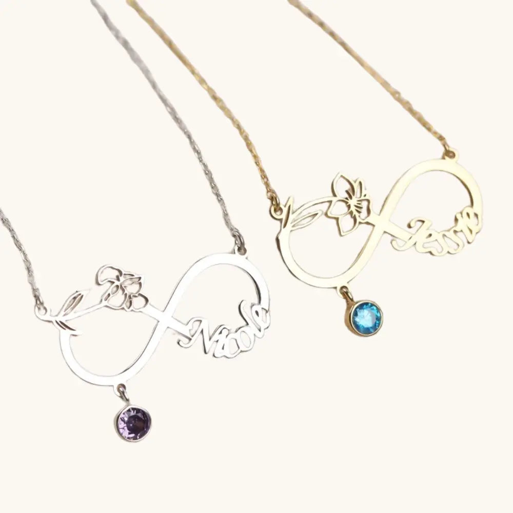 Collier prénom infini fleur de naissance