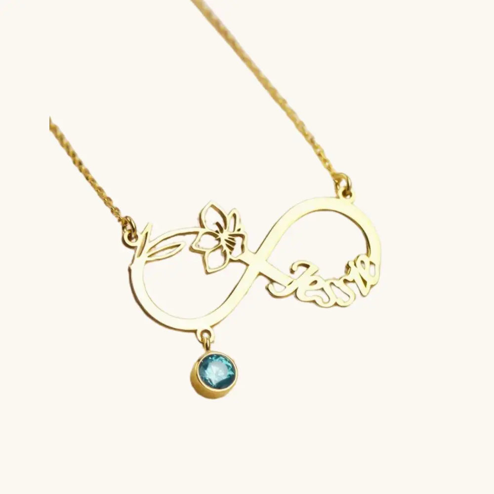 Collier prénom infini fleur de naissance