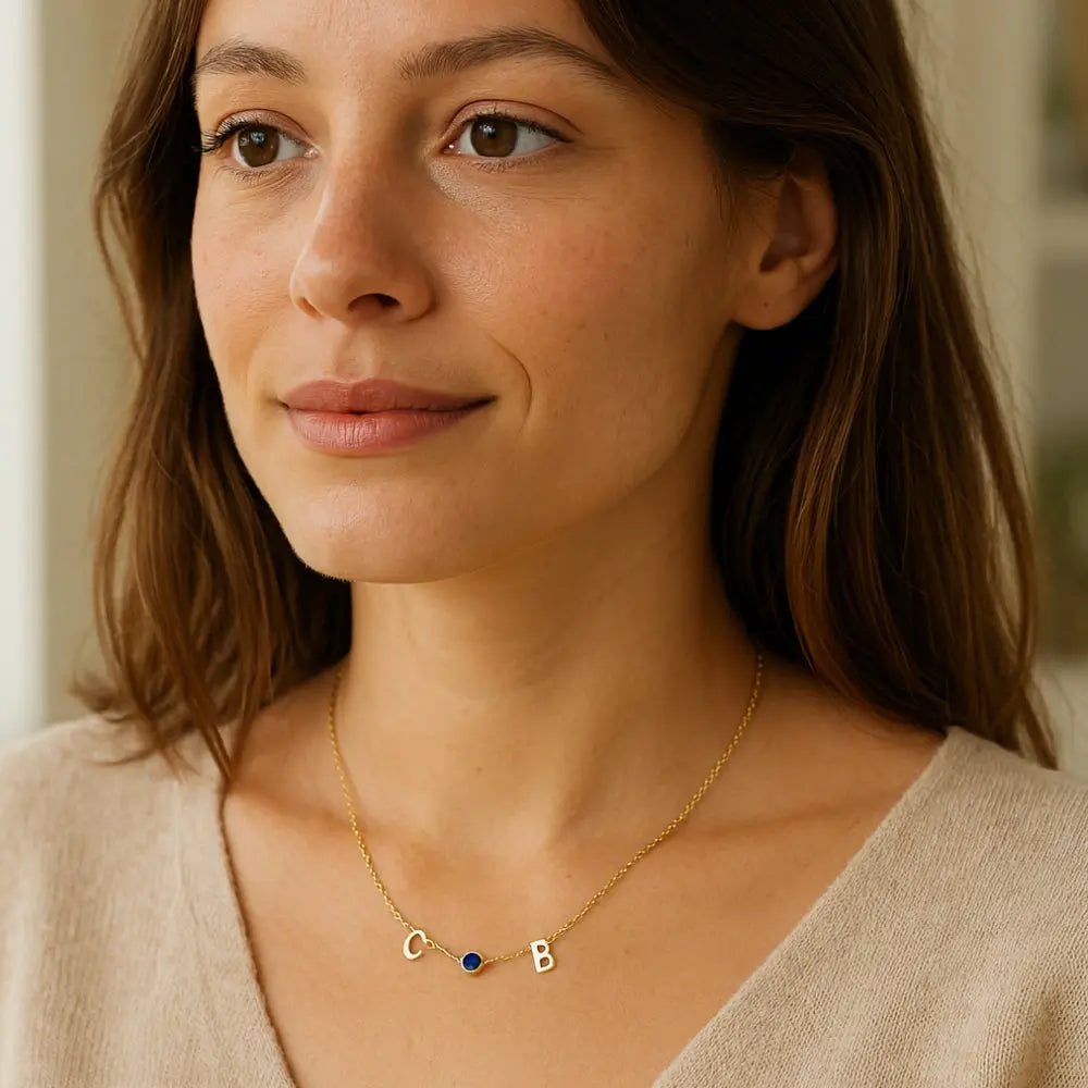 Collier initiales et pierre