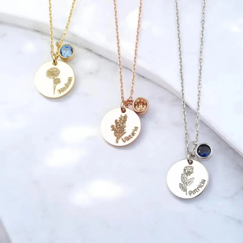 Collier prénom fleur de naissance