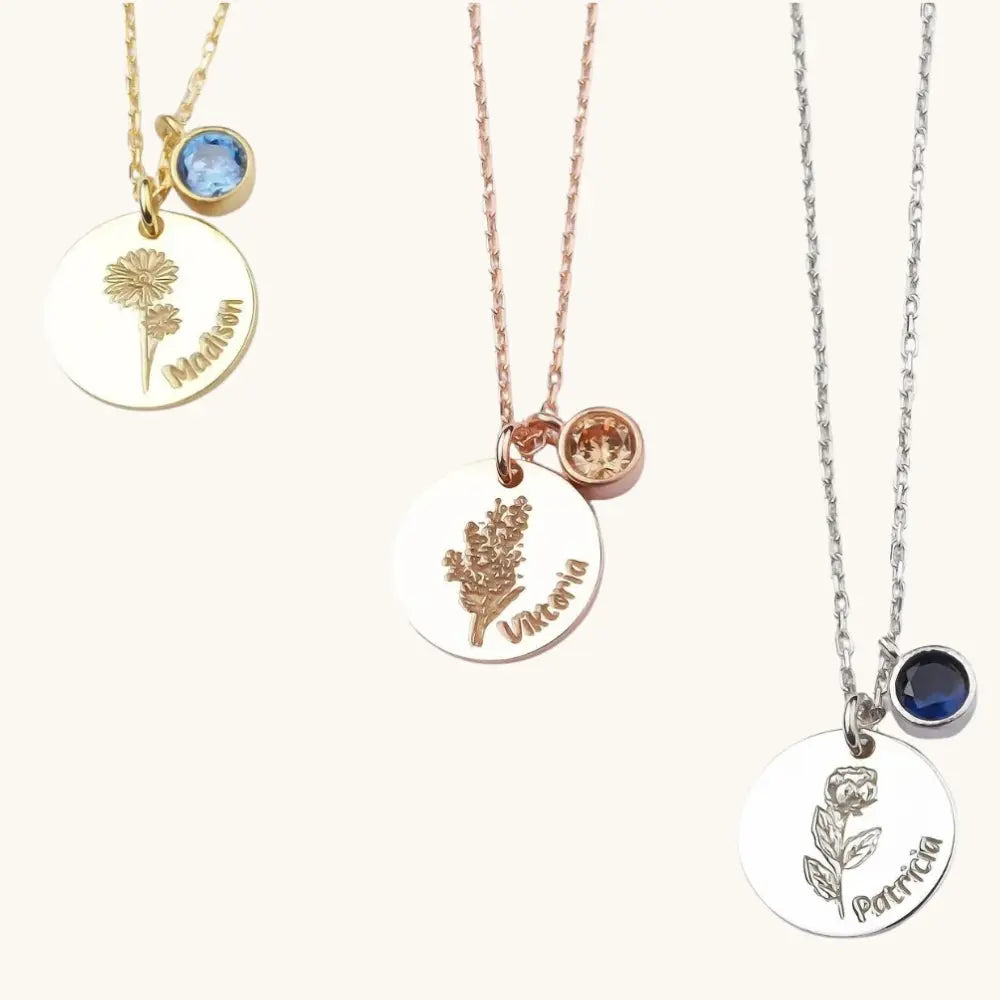 Collier prénom fleur de naissance