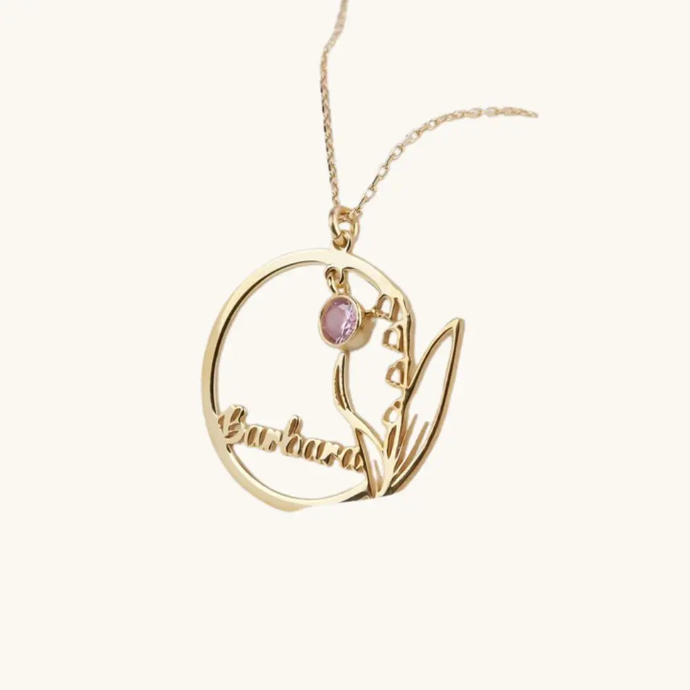 Collier prénom fleur avec pierre de naissance