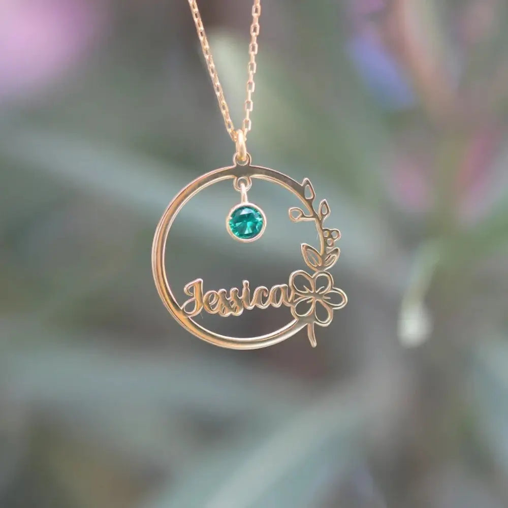 Collier prénom fleur avec pierre de naissance