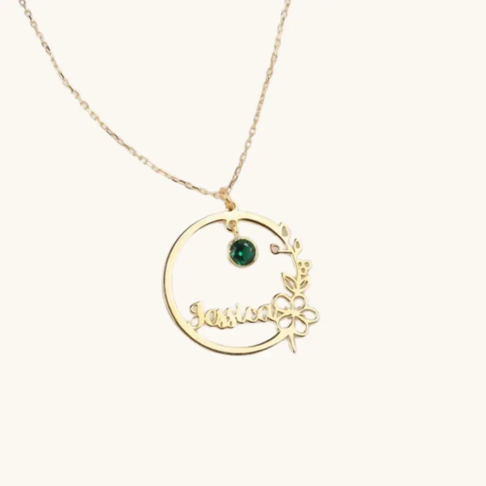 Collier prénom fleur avec pierre de naissance