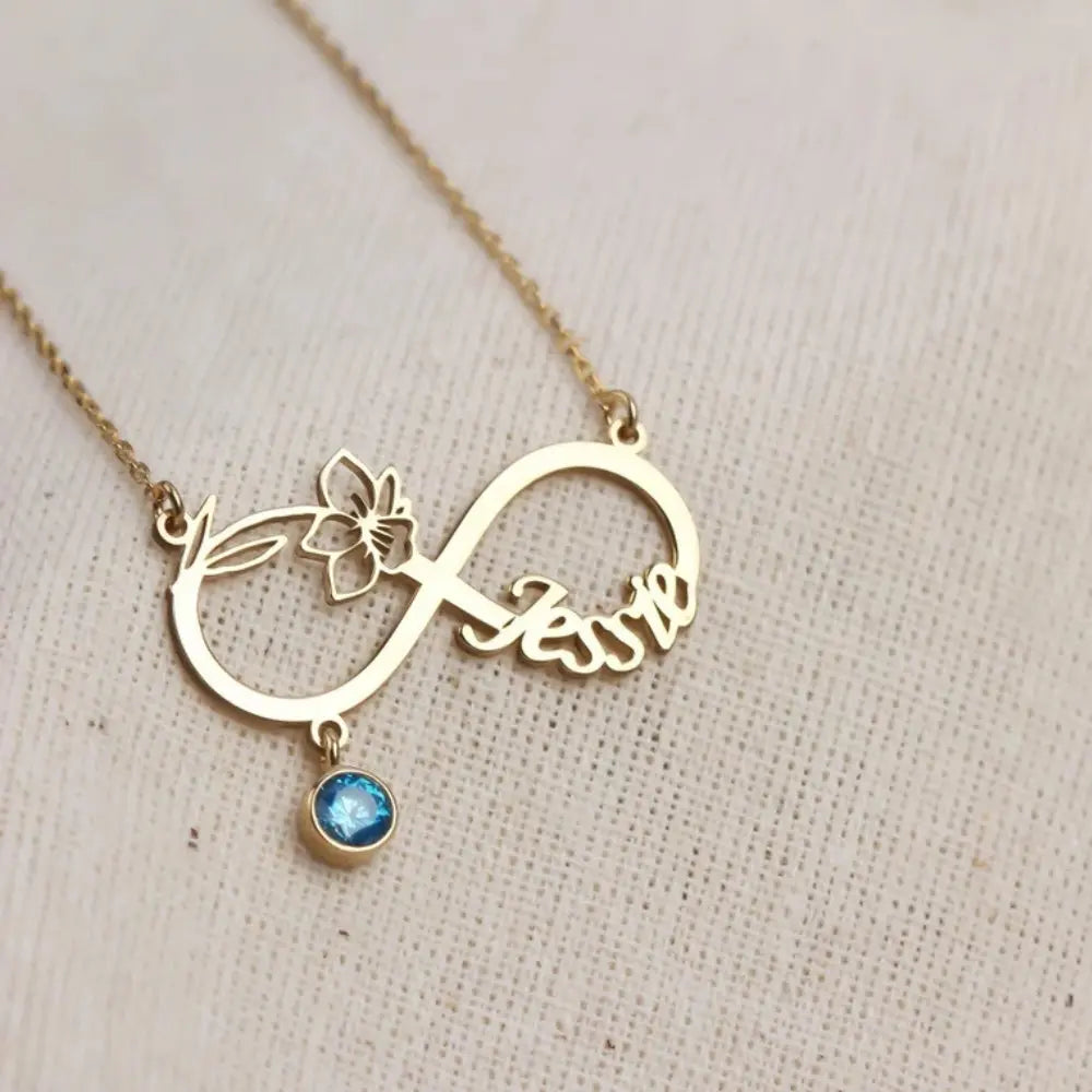 Collier prénom infini fleur de naissance