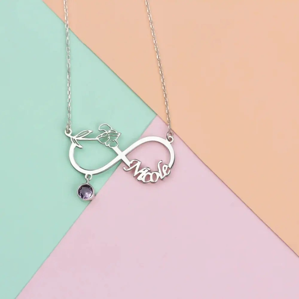 Collier prénom infini fleur de naissance