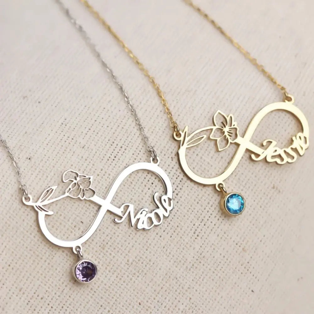 Collier prénom infini fleur de naissance