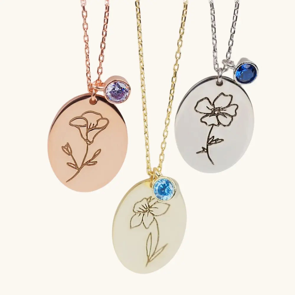 Pendentif fleur et pierre de naissance