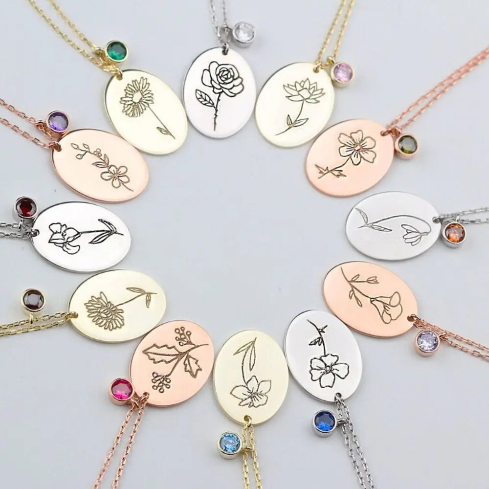 Pendentif fleur et pierre de naissance