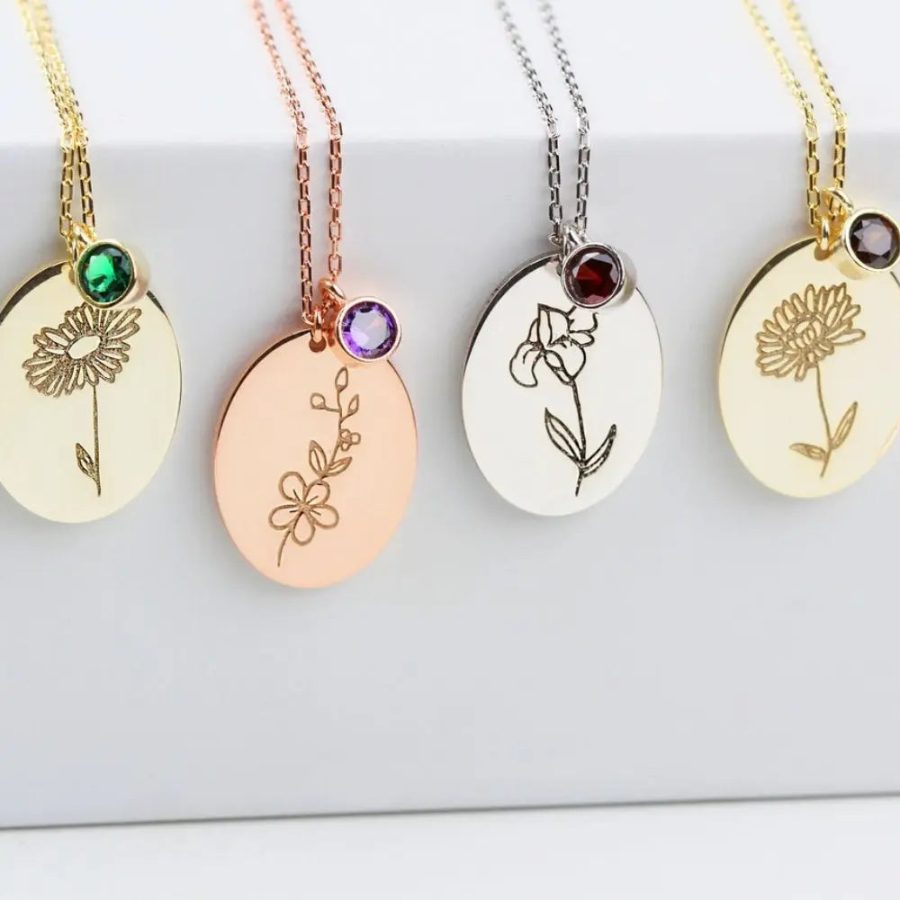Pendentif fleur et pierre de naissance