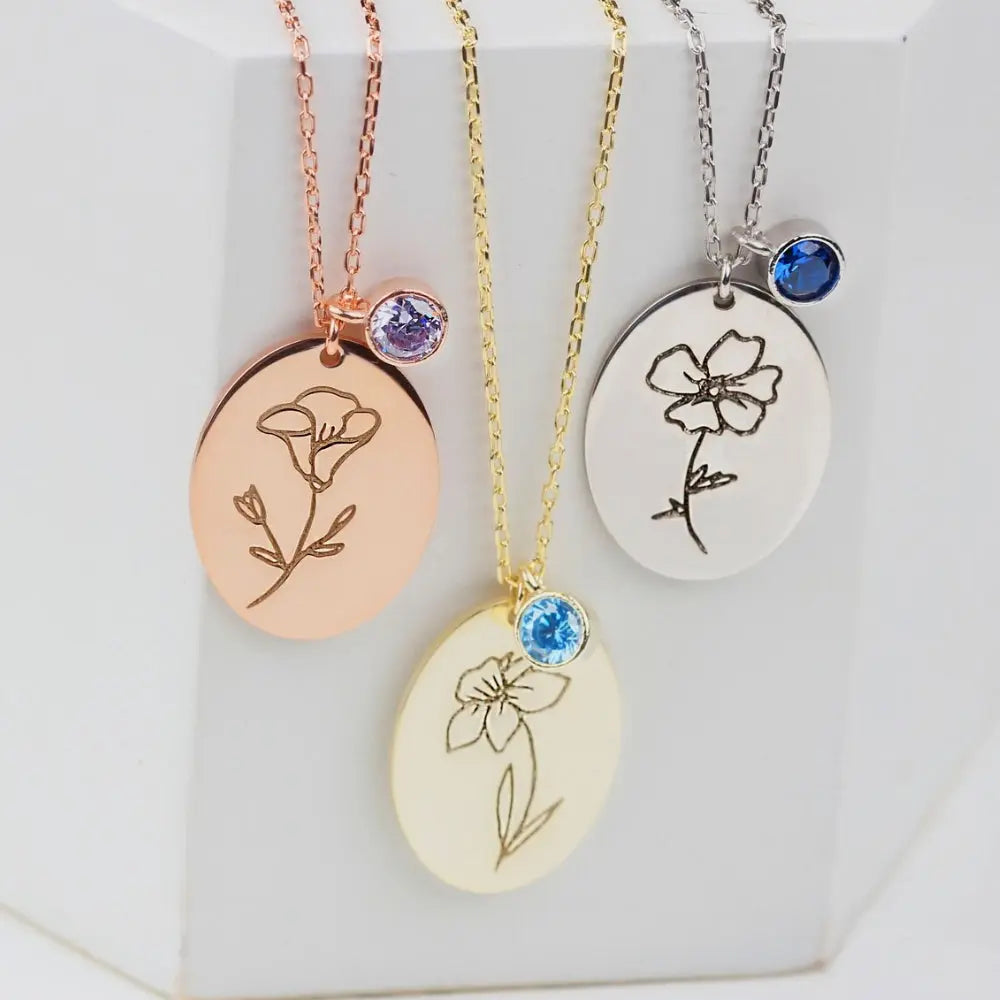 Pendentif fleur et pierre de naissance