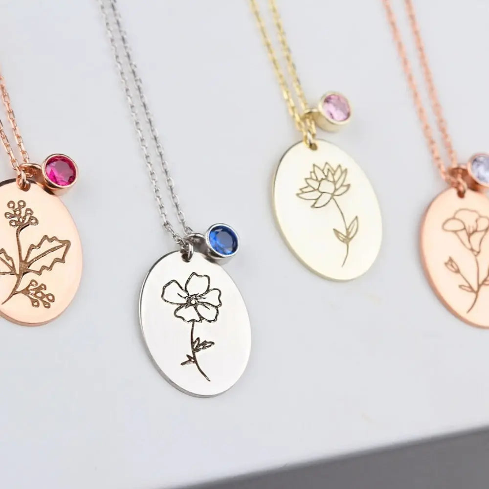 Pendentif fleur et pierre de naissance