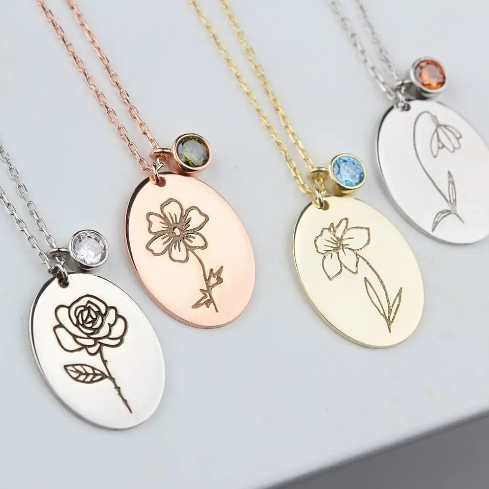 Pendentif fleur et pierre de naissance