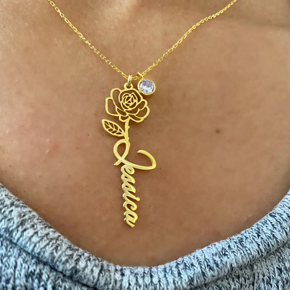 Pendentif prénom fleur de naissance