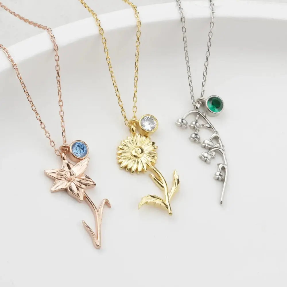 Pendentif fleur de naissance personnalisé 