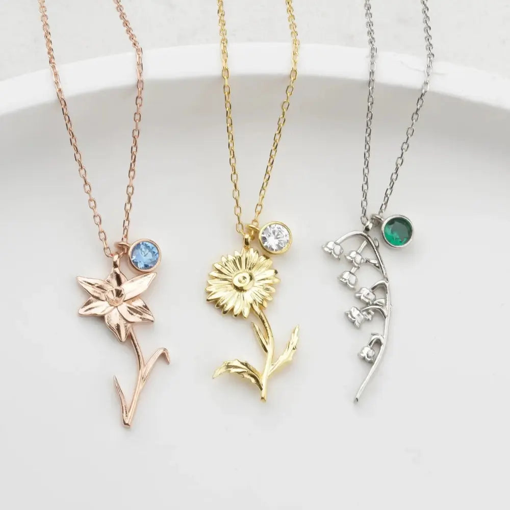 Pendentif fleur de naissance personnalisé 